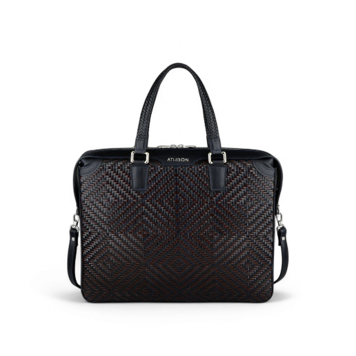 Athison Premia Medium Braided Leather Business Bag, Burgundy / Blue