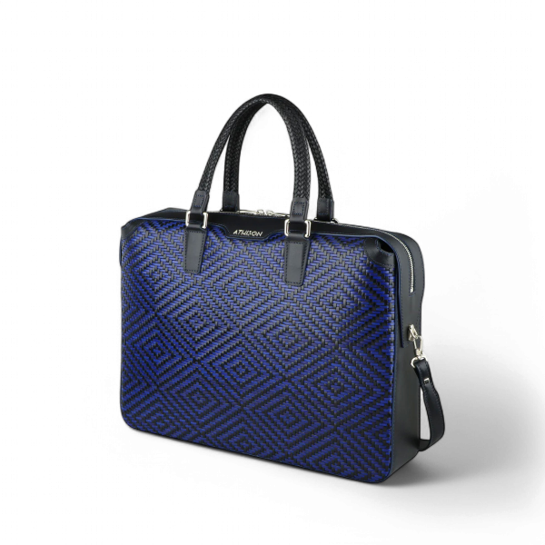 Athison Premia Large Braided Leather Business Bag, Electric Blue