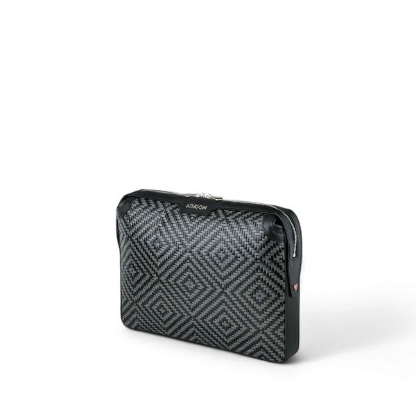 Athison Sogno Braided Leather Portfolio, Black / Gray