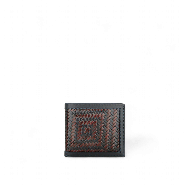 Athison Braided Leather Wallet, Burgundy / Blue