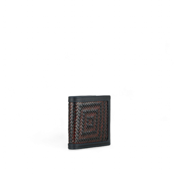 Athison Braided Leather Wallet, Burgundy / Blue