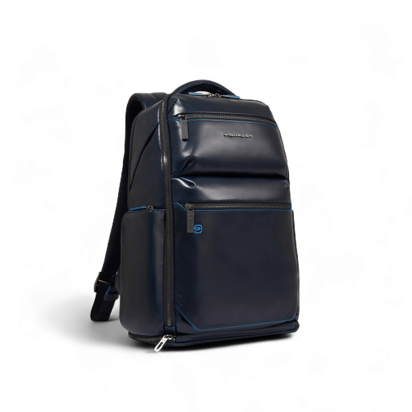 Piquadro 15.6" Laptop Backpack, USB, Anti-Theft, Helmet Strap, Shoe Compartment, Blue