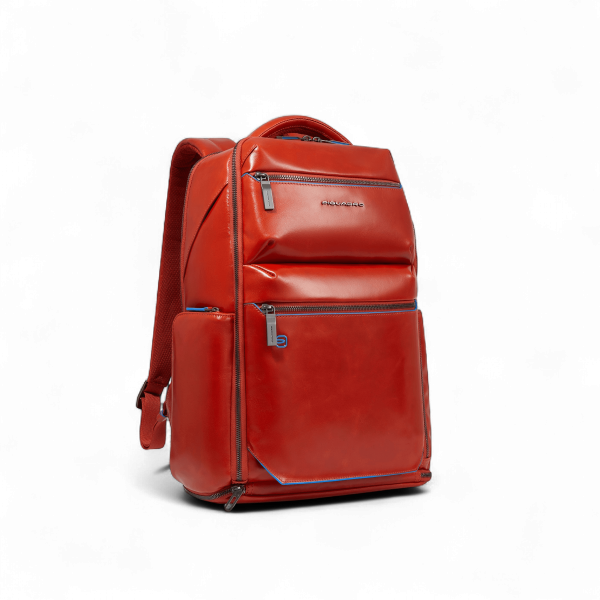 Piquadro 15.6" Laptop Backpack, USB, Anti-Theft, Helmet Strap, Shoe Compartment, Orange