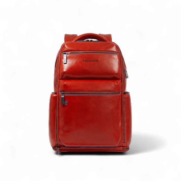 Piquadro 15.6" Laptop Backpack, USB, Anti-Theft, Helmet Strap, Shoe Compartment, Orange