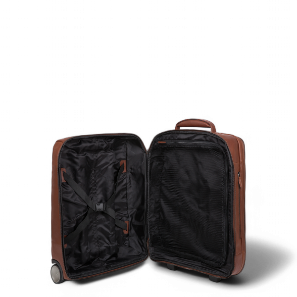 Piquadro Leather Carry-On Rolling Luggage, USB, Tobacco