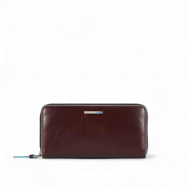 Piquadro Zip Around Women's Wallet, Mahogany Brown