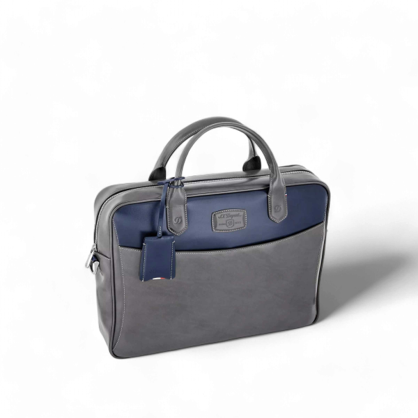 S.T. Dupont Line D Leather Briefcase, Gray and Blue