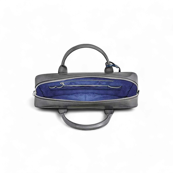 S.T. Dupont Line D Leather Briefcase, Gray and Blue