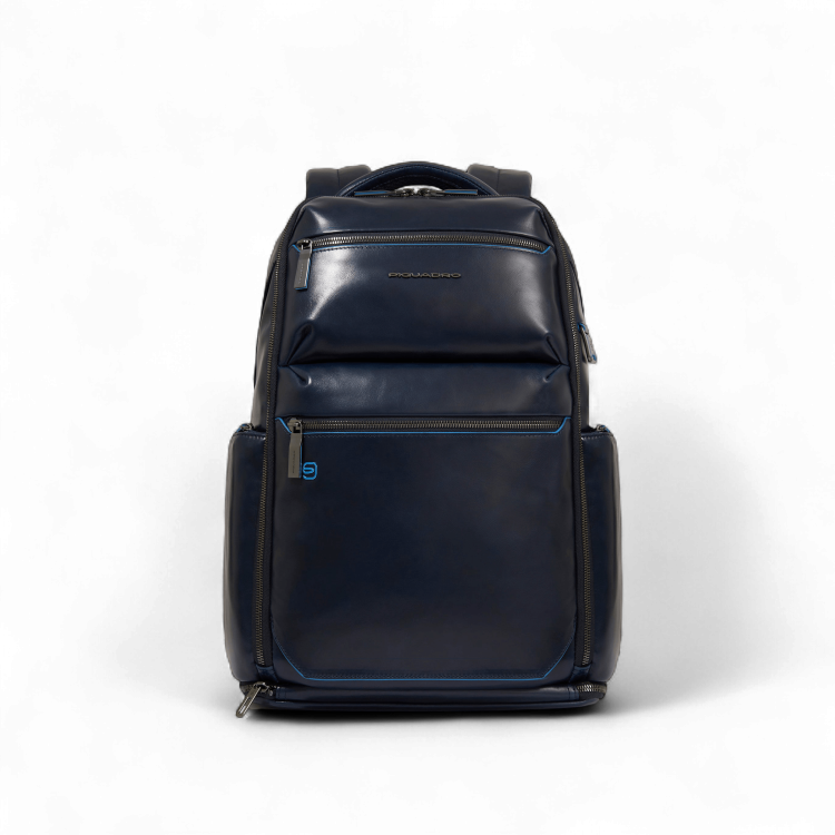 Piquadro 15.6" Laptop Backpack, USB, Anti-Theft, Helmet Strap, Shoe Compartment, Blue